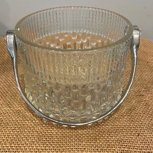 Antique teardrop pattern glass mini ice bucket with silver handle